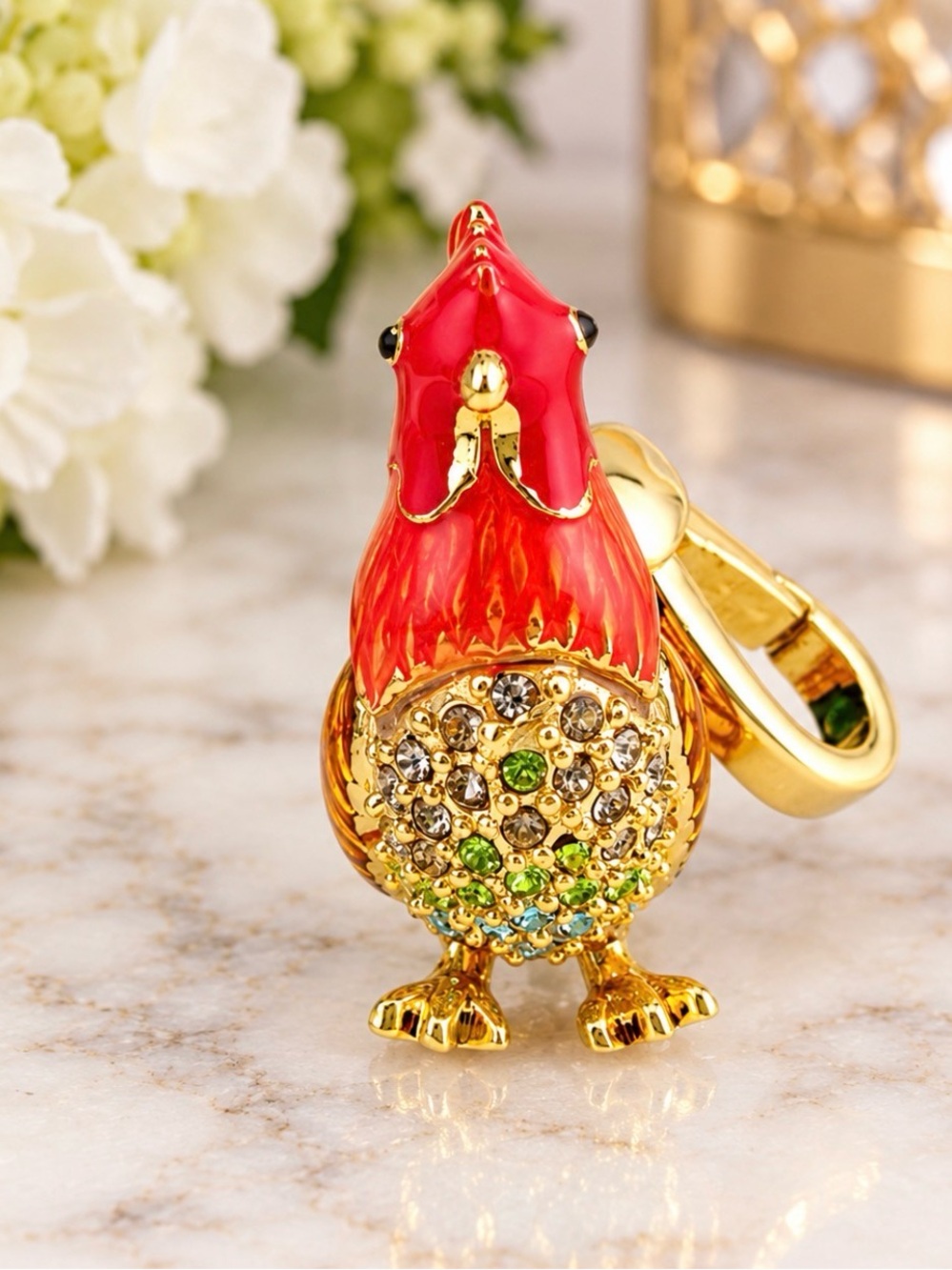 Juicy Couture Enamel Rooster Charm Rhinestone Vintage Chicken